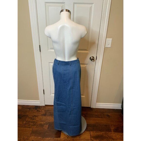 Aya Muse Colia Blue Denim Slit Front Maxi Skirt NWT $880, Size XS - Picture 8 of 10